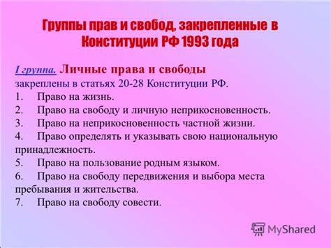 Закрепленные права и свободы в Конституции 1993 года