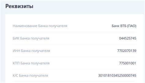 Значение КПП в реквизитах банка ВТБ