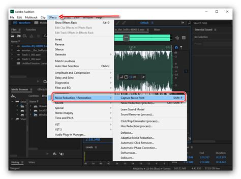 Корректировка параметров удаления шумов в Adobe Audition