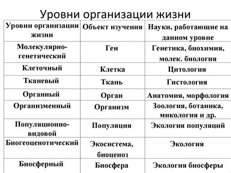 Определение уровня организации жизни