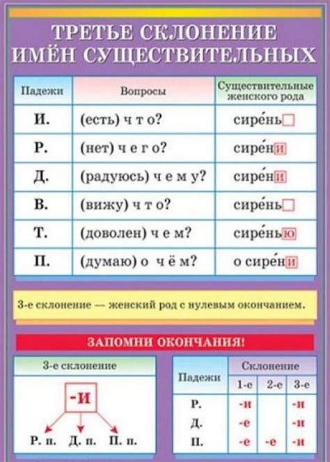 Понятие и правила 3 склонения существительных