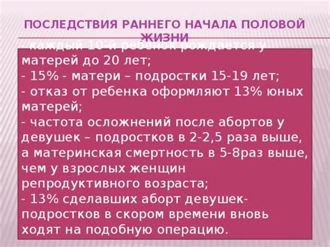 Последствия раннего начала половой жизни