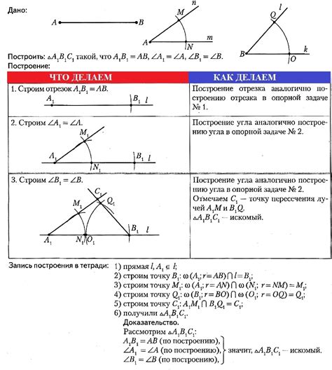 Построение прямоугольного треугольника по заданным углам и сторонам