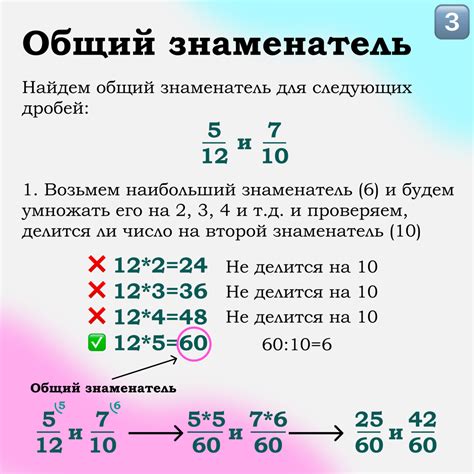 Правила нахождения общего знаменателя дробей