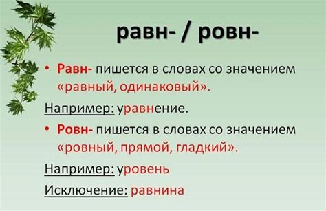 Правила правописания слов с корнями "равн" и "ровн"