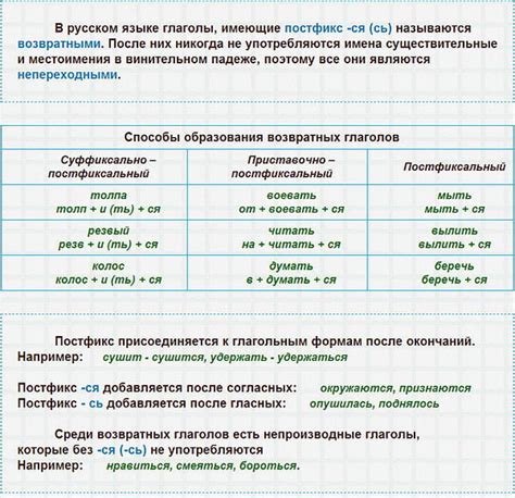 Правила согласования возвратных глаголов с дополнением