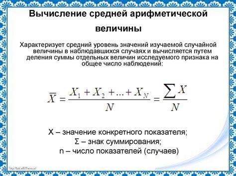 Примеры вычисления среднего арифметического: