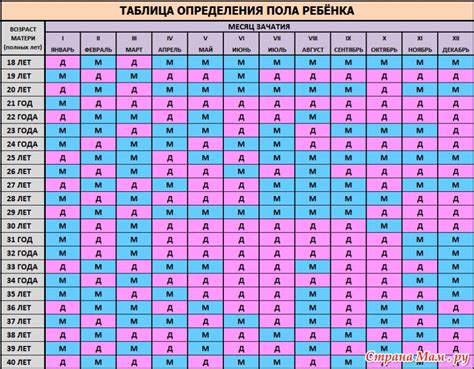 Таблица определения пола ребёнка на 2023 год