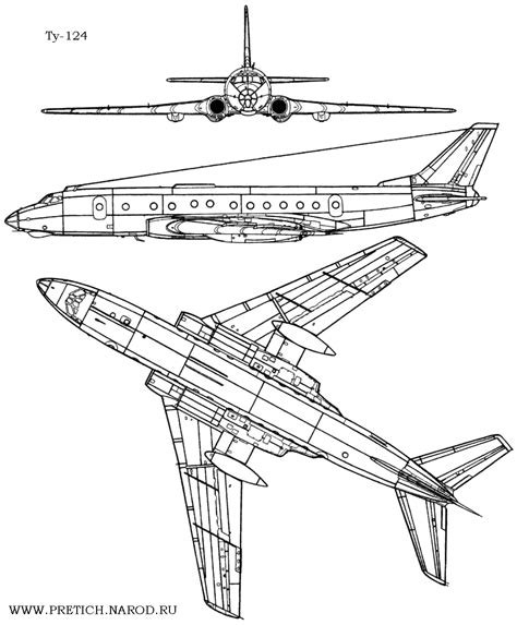 Техники рисования самолета Ту-124